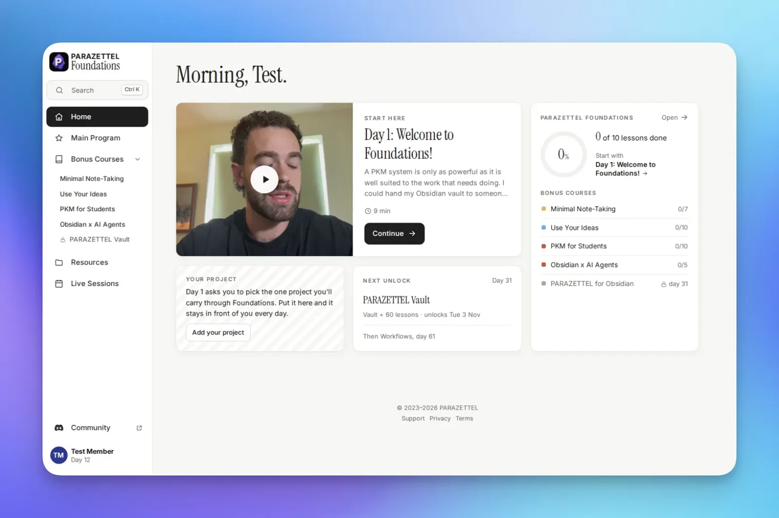The PARAZETTEL Platform home dashboard